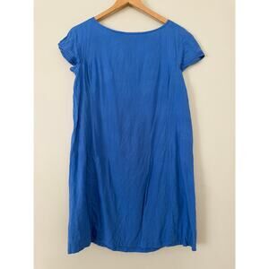 Eileen Fisher Blue Mini Shift Dress 100% Organic Linen Fully Lined S Cap Sleeve